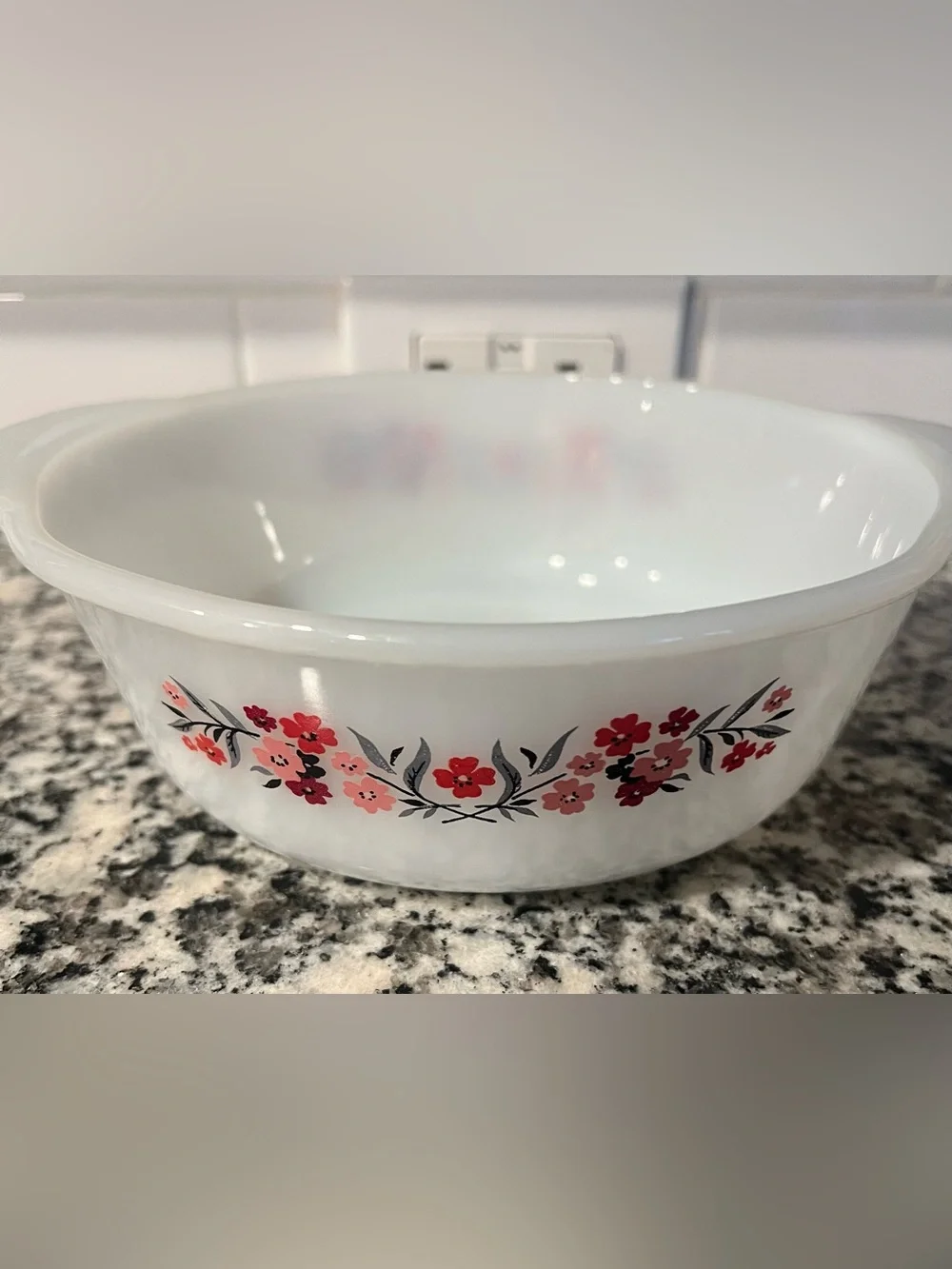Fire King 1 quart Floral Serving Bowl - Pink & Red Flower Design
